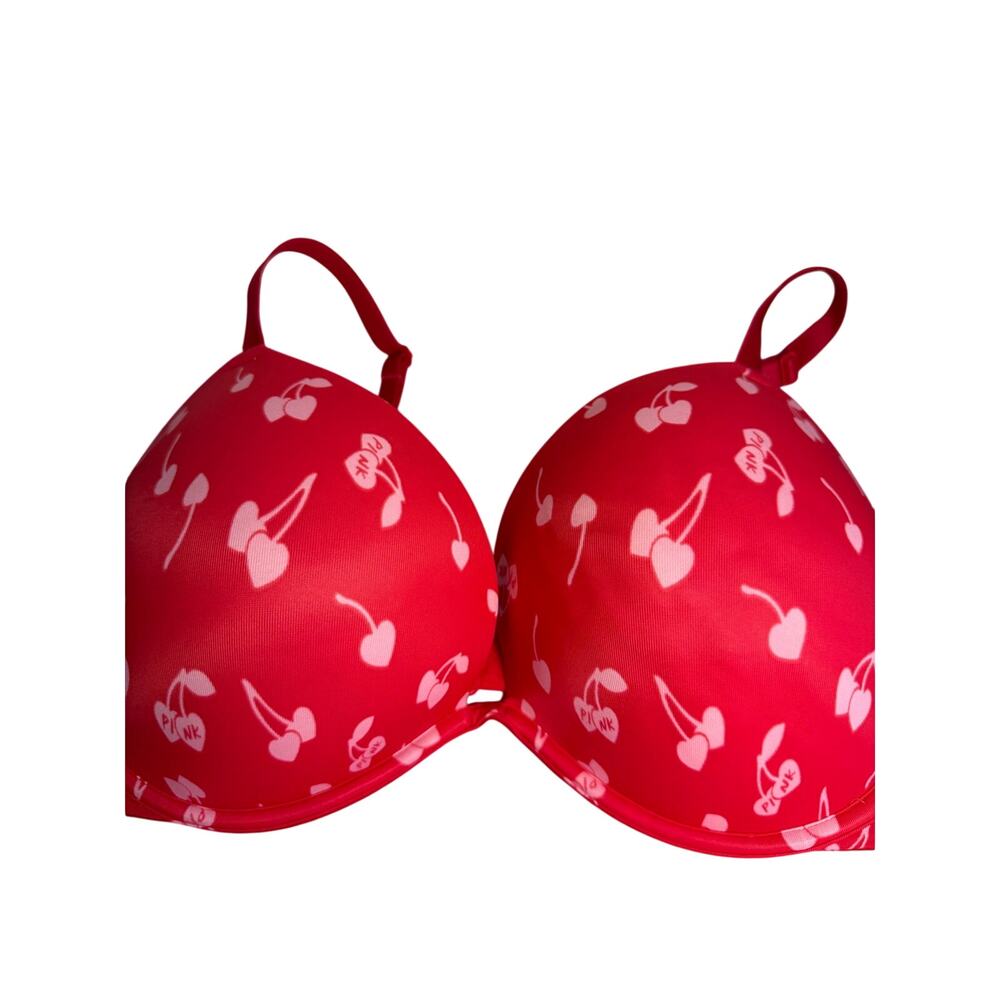 Victoria's Secret PINK Super Push-Up Bras featuring a red cherry print.